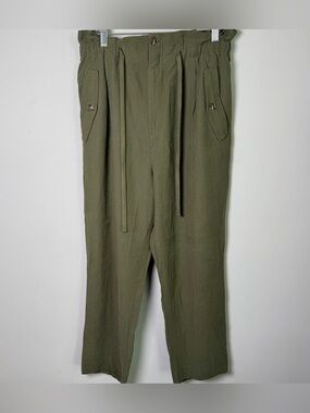 H&M Olive Green Utility Trouser Drawstring Paperbag Waist Button Pocket 12